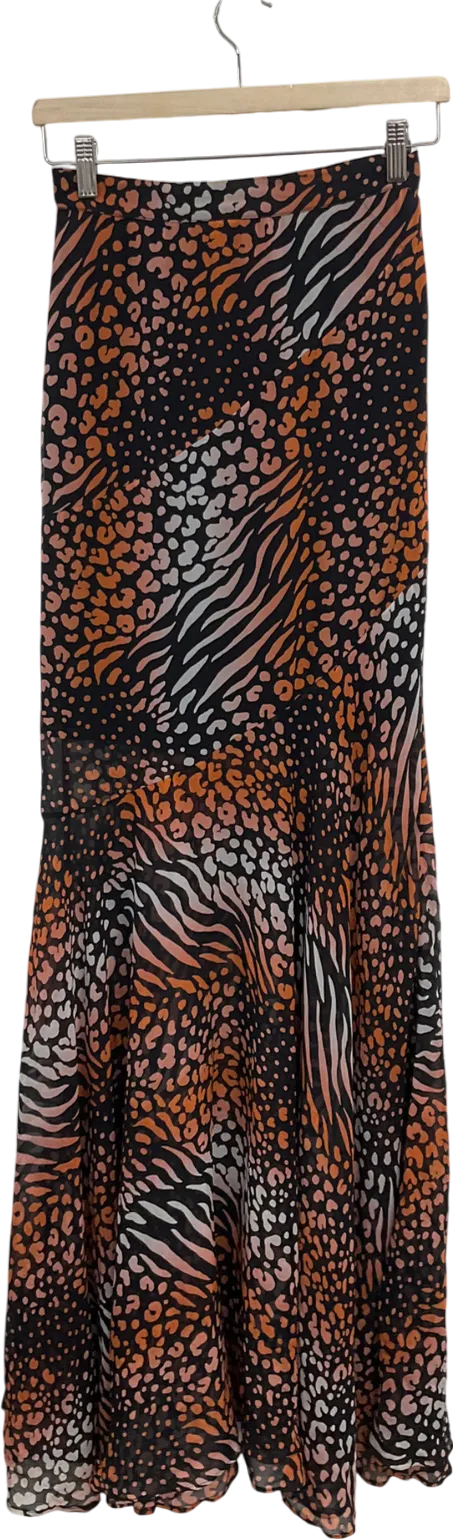 Black Chiffon Animal Print Super Maxi Skirt UK XS/S
