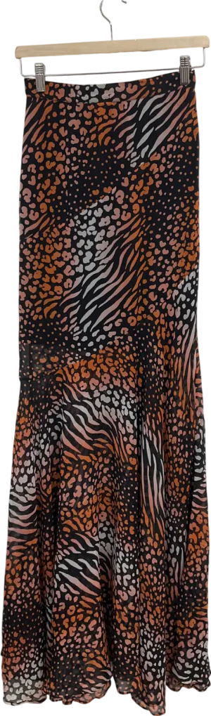 Black Chiffon Animal Print Super Maxi Skirt UK XS/S