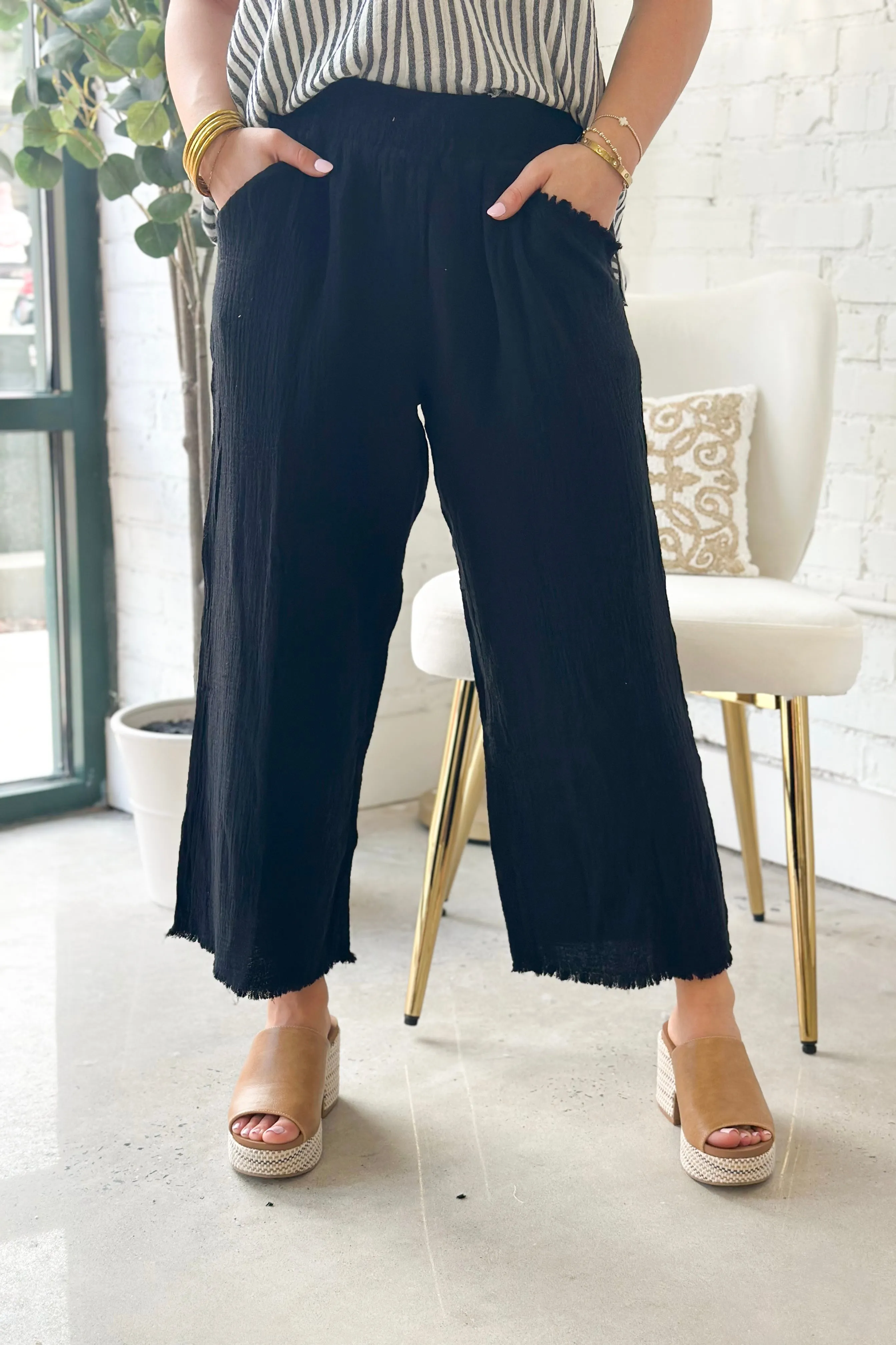 Black Linen Wide Leg Pants