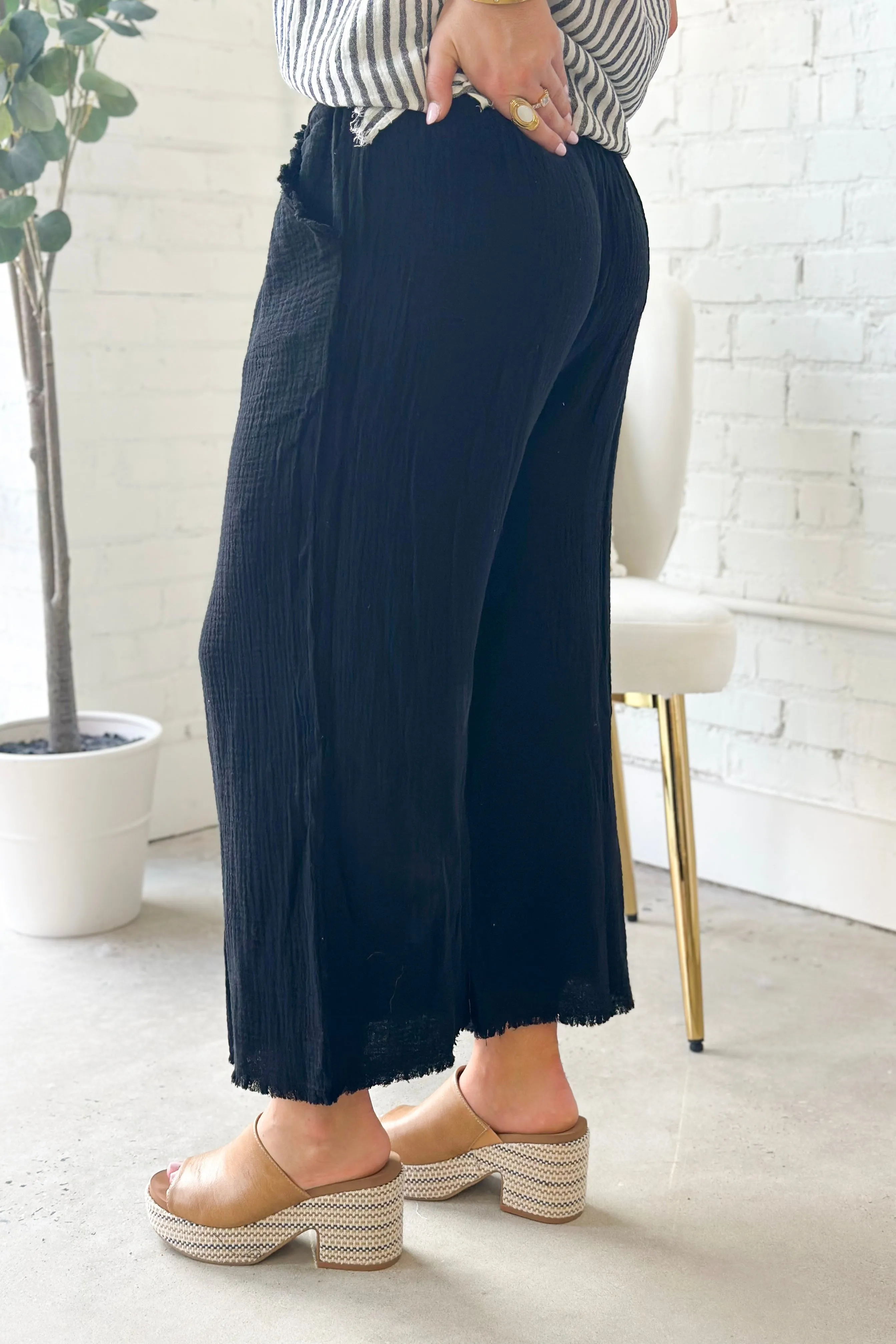 Black Linen Wide Leg Pants