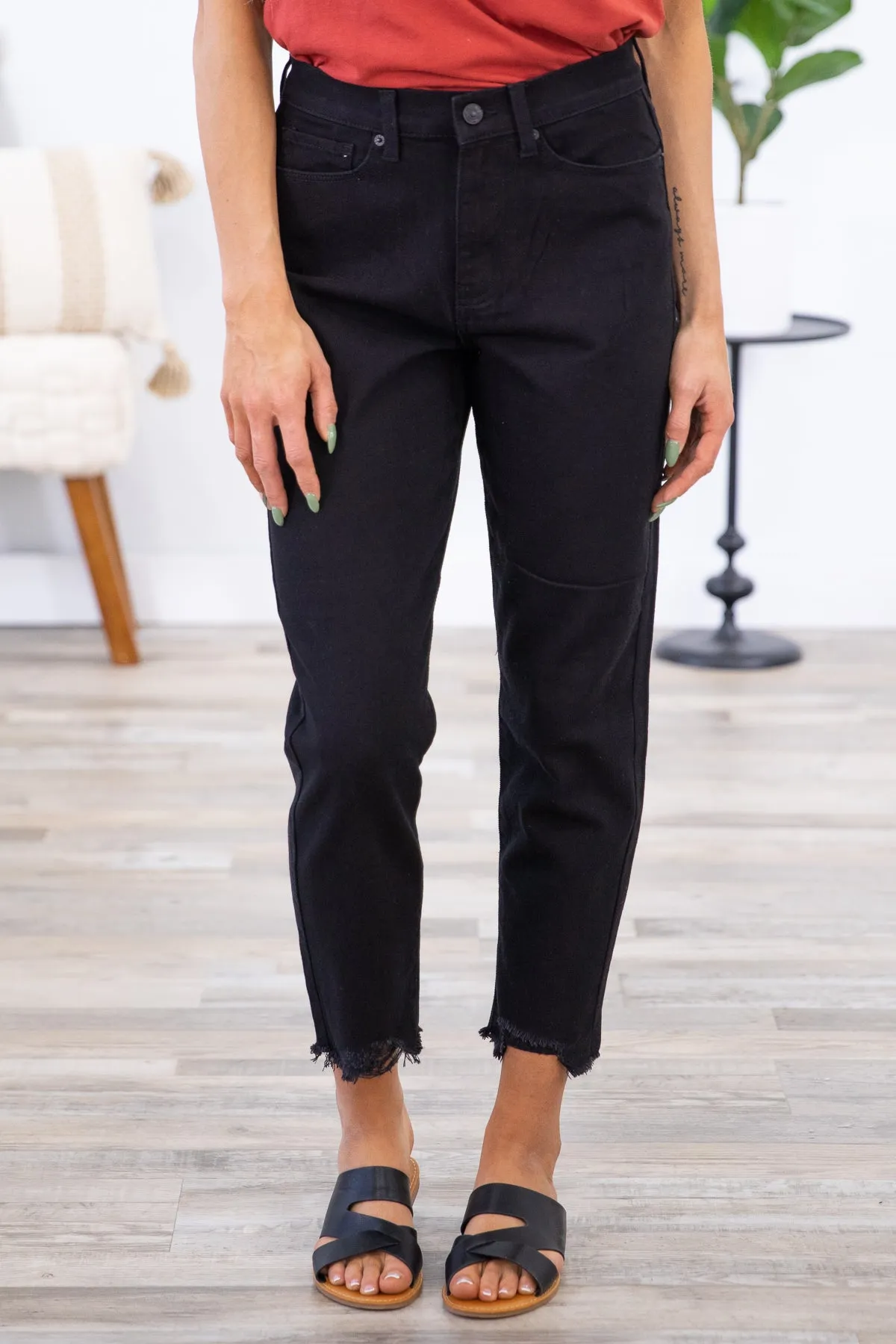 Black Raw Hem Relaxed Fit Jeans