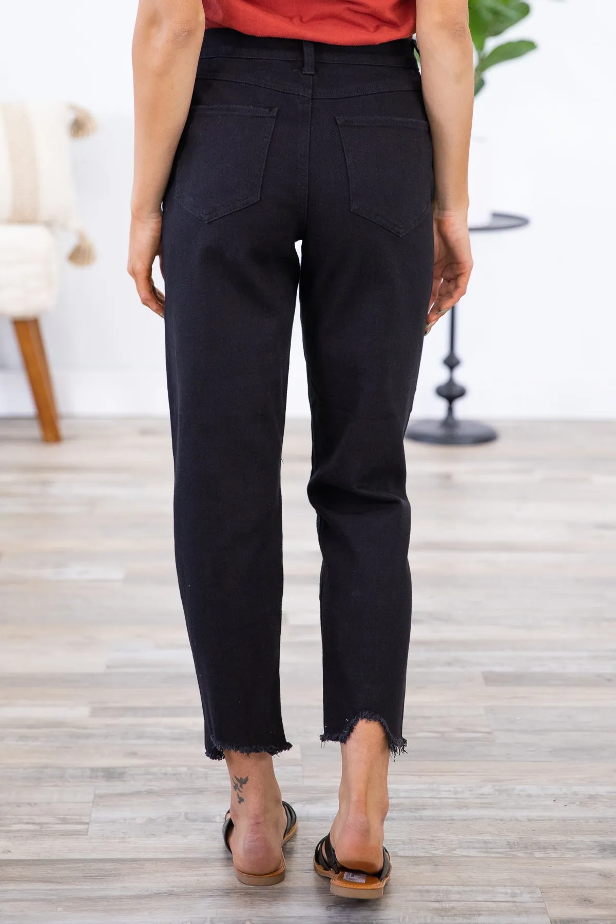 Black Raw Hem Relaxed Fit Jeans