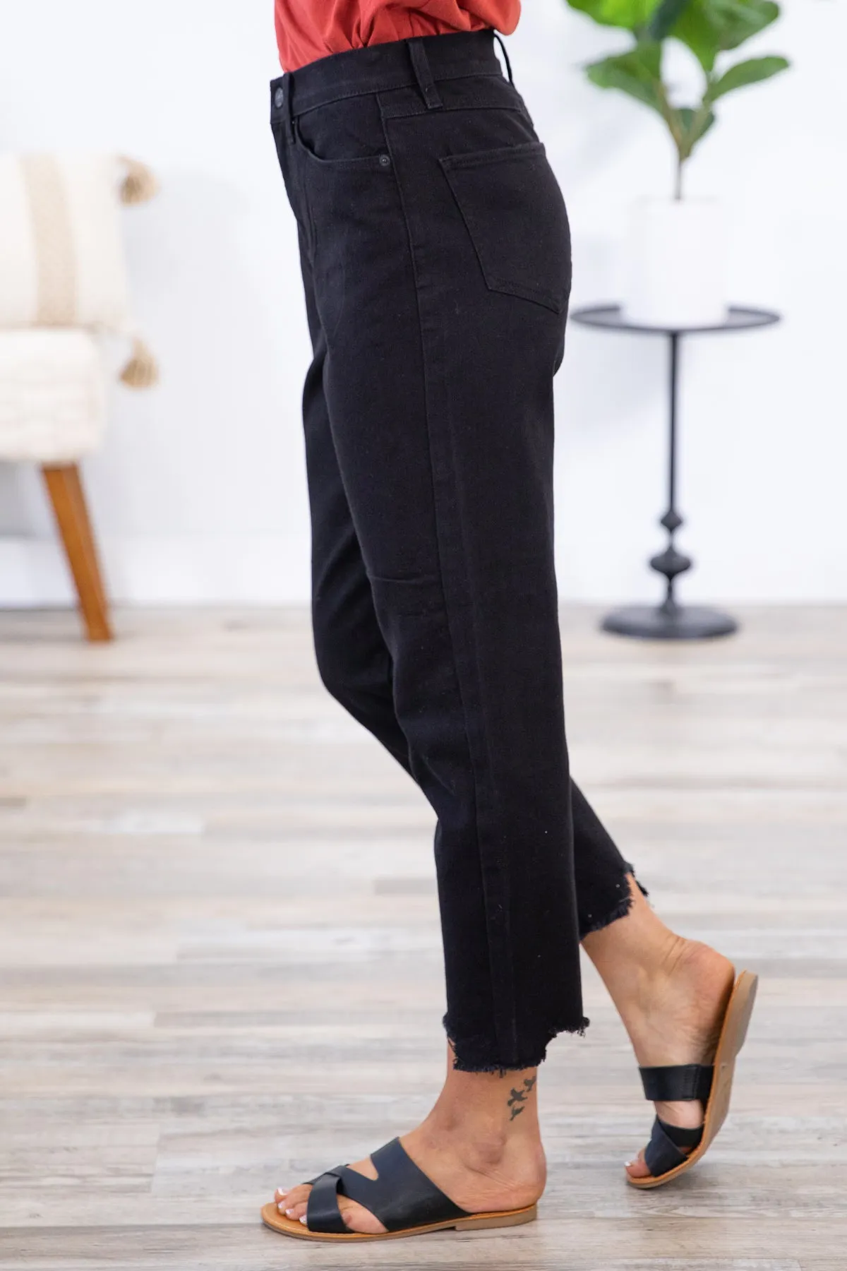 Black Raw Hem Relaxed Fit Jeans