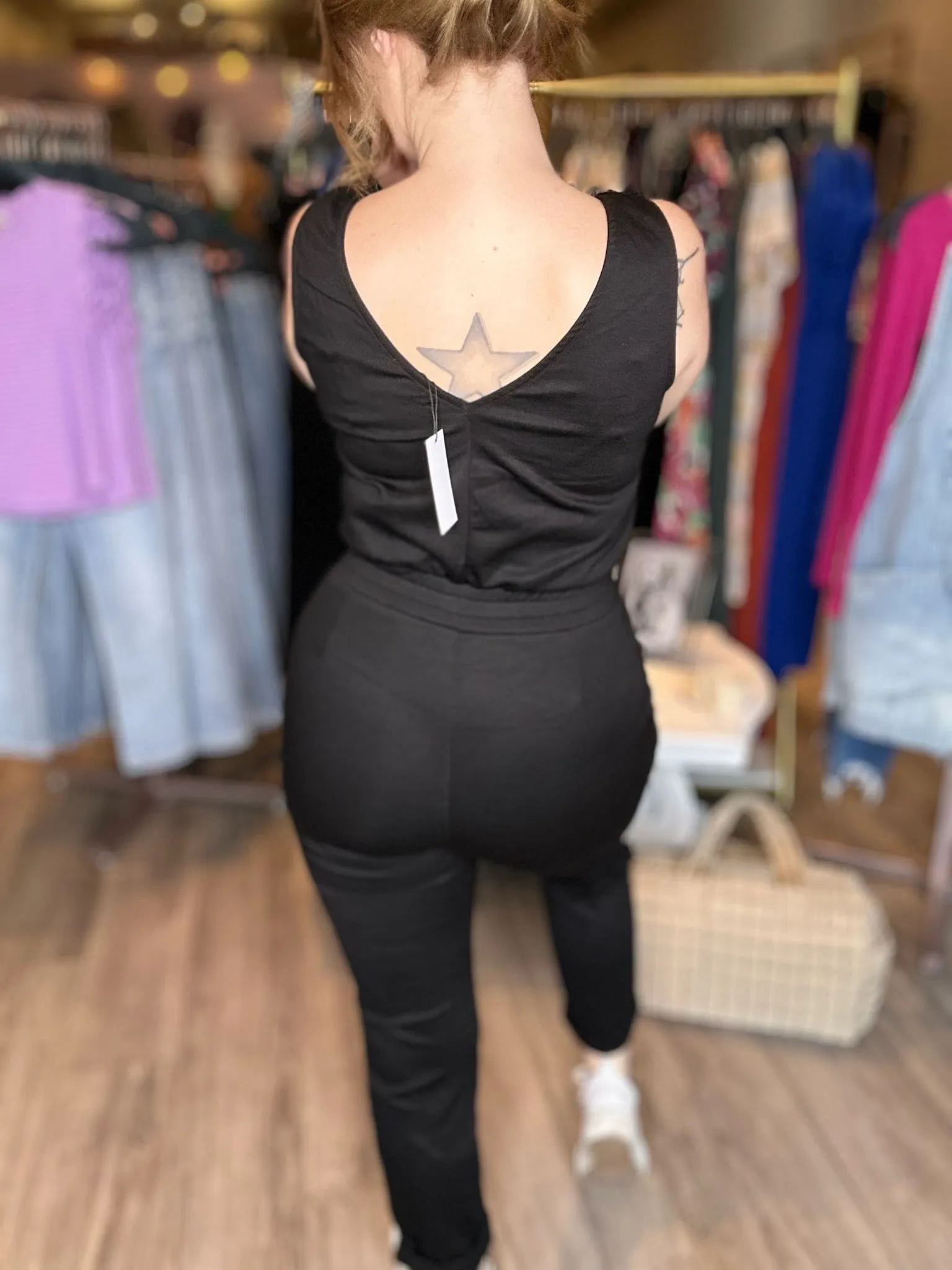 Black Square Neck Sleeveless JumpSuit