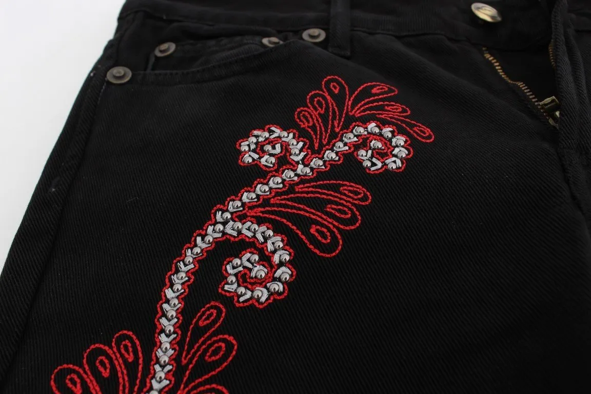 Black Studded Slim Fit Boot Cut Jeans