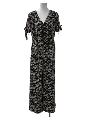 Black With Khaki Floral Prints V-Neck Jumpsuit