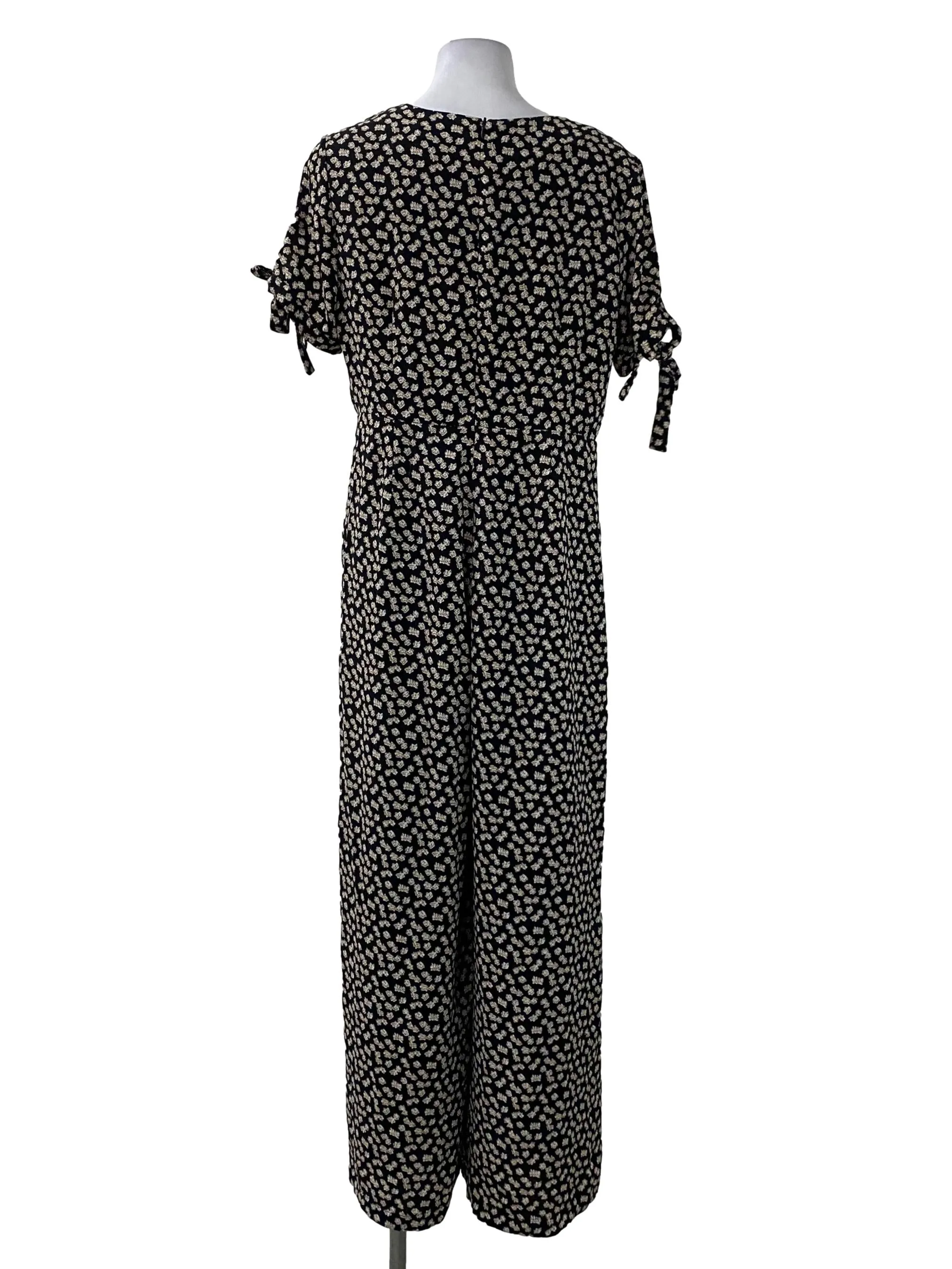 Black With Khaki Floral Prints V-Neck Jumpsuit