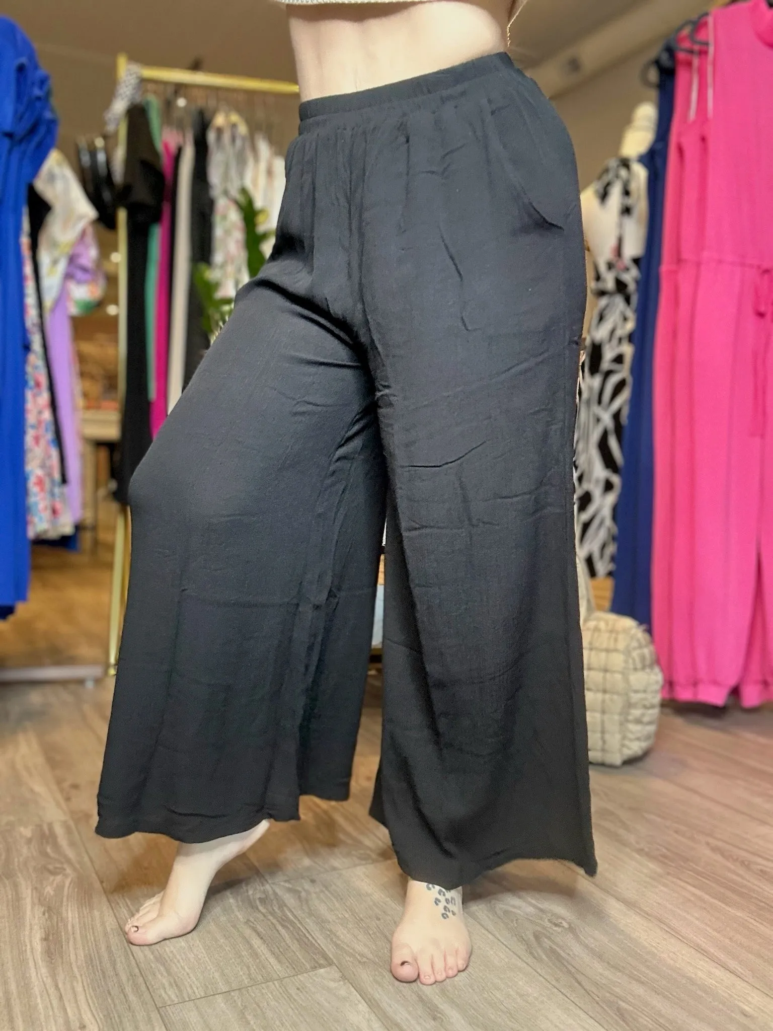 Black Woven Wide Leg Pants