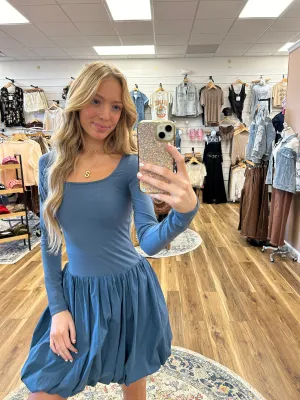 Blue Bubble Skirt Dress Romper