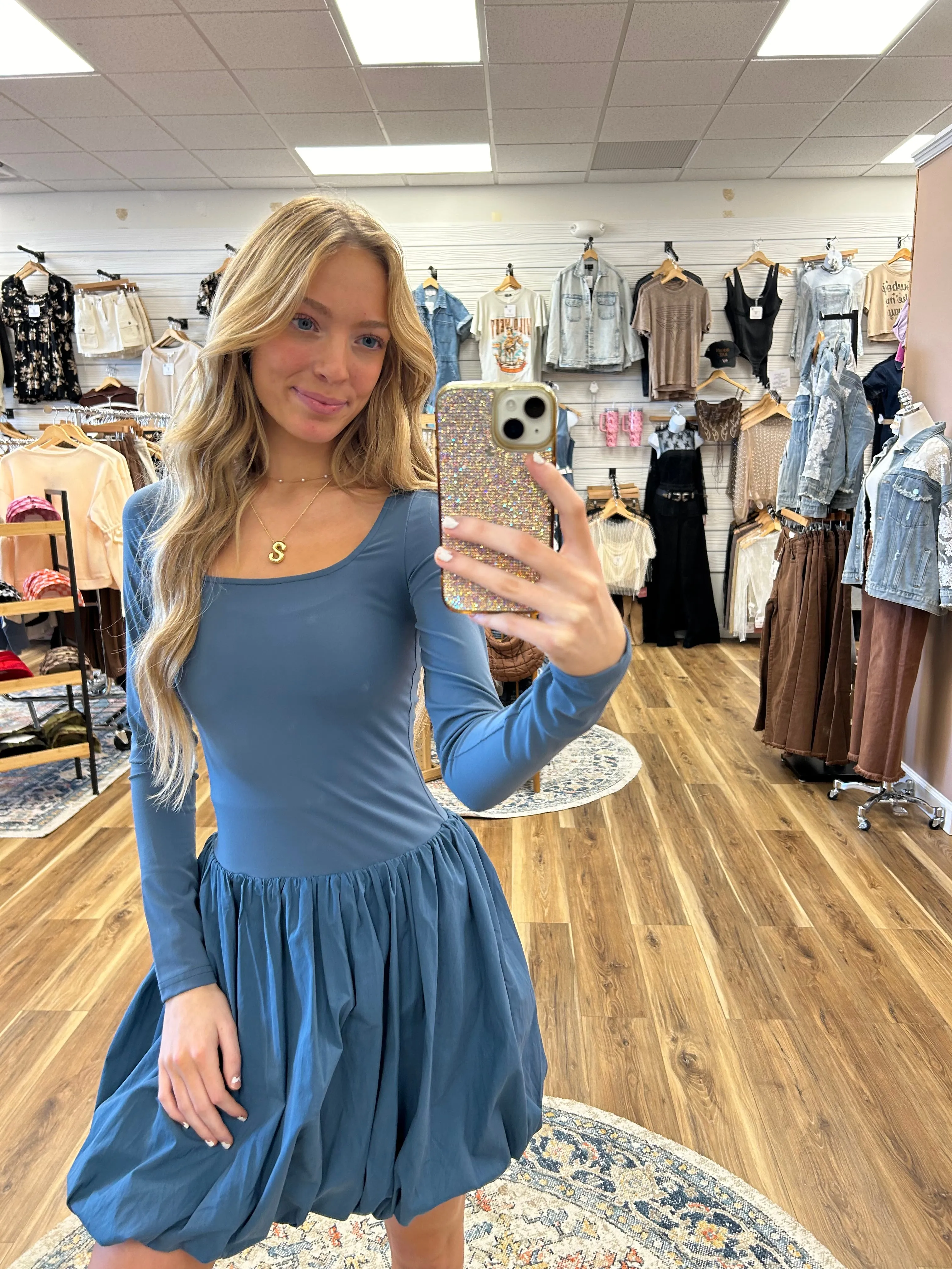 Blue Bubble Skirt Dress Romper