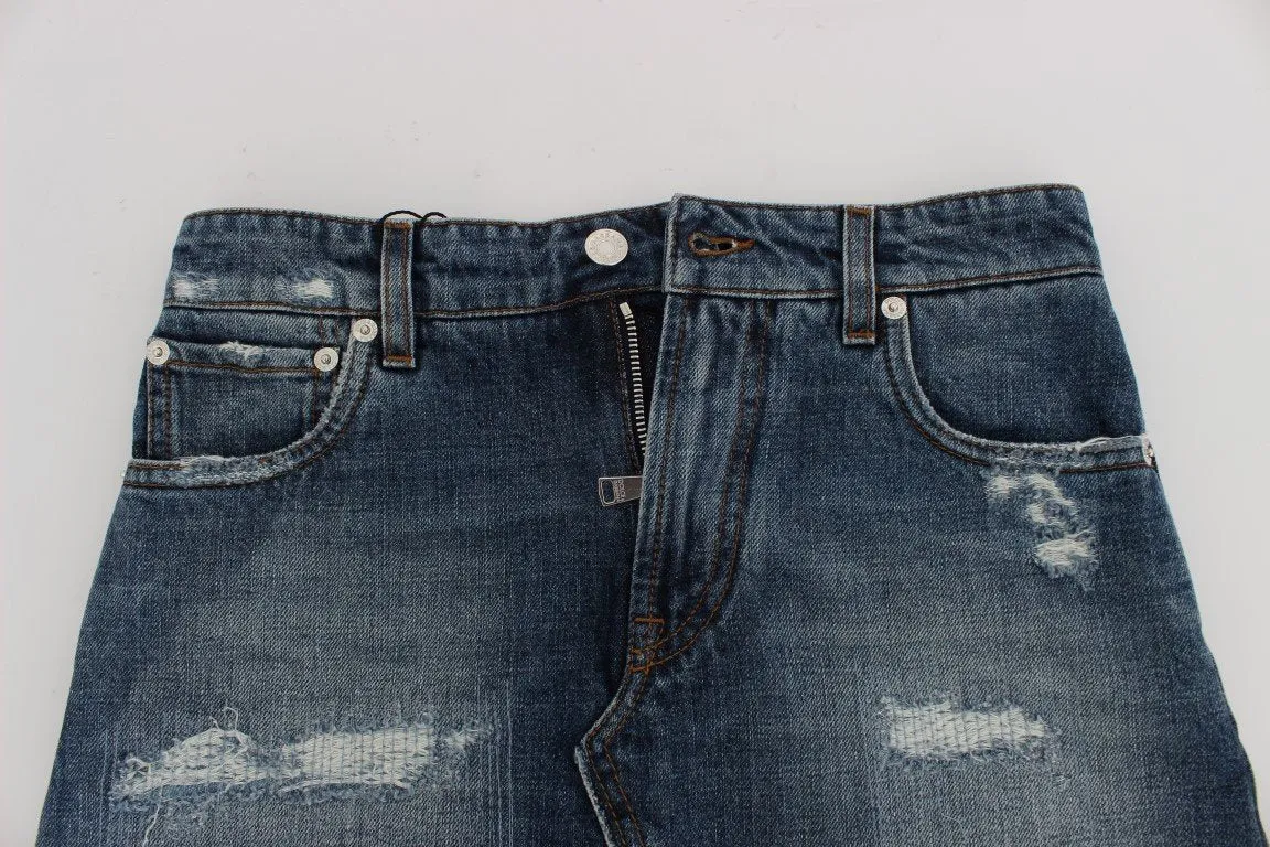 Blue Cotton Denim Mini Skirt
