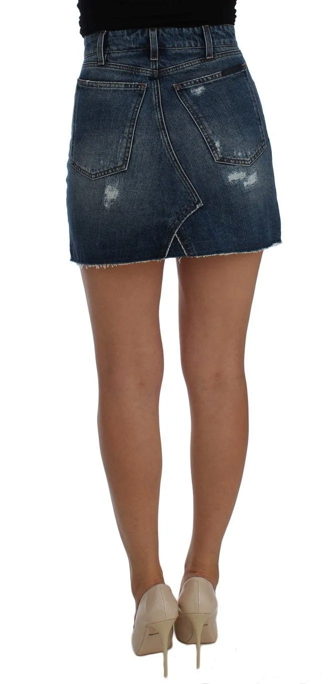 Blue Cotton Denim Mini Skirt