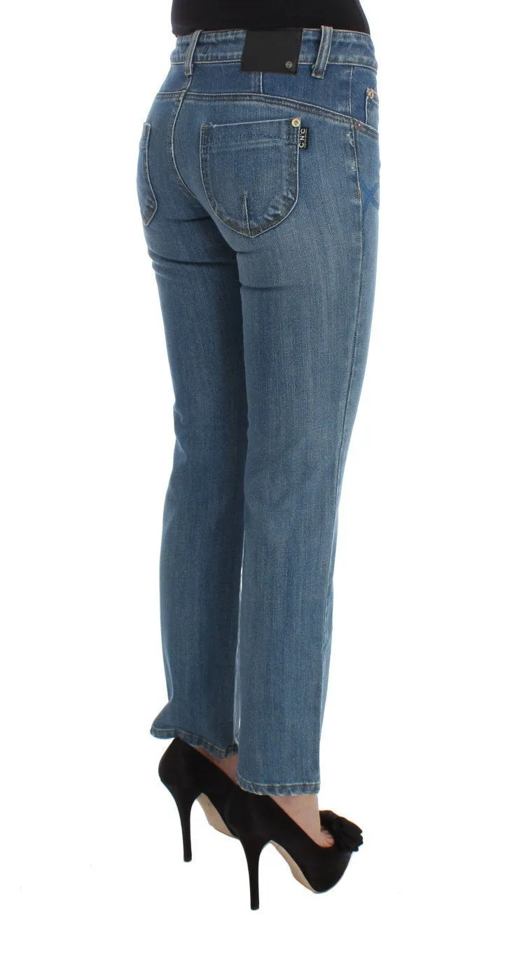 Blue Cotton Slim Fit Cropped Jeans