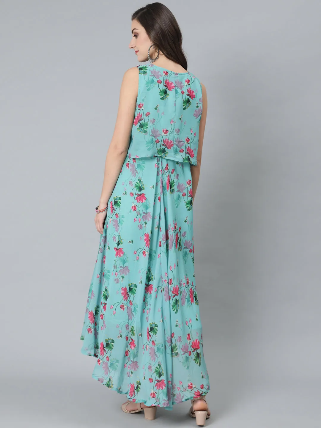 Blue Floral Print Maxi Dress