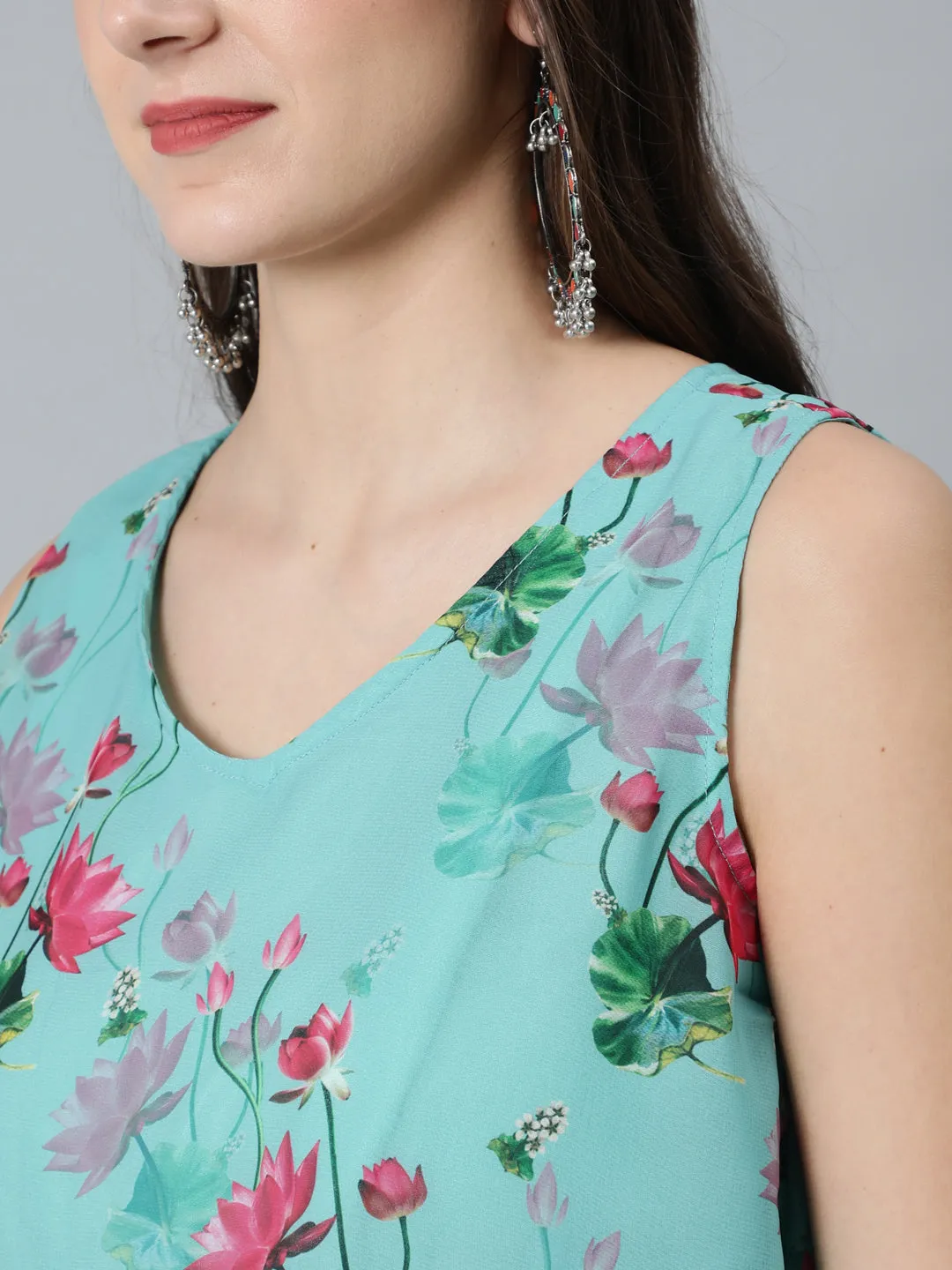 Blue Floral Print Maxi Dress