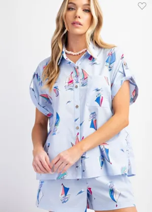 Blue Sailboat Button Down