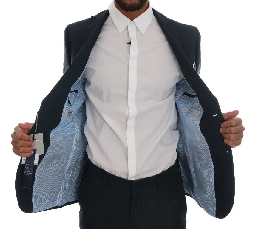 Blue Striped Two Button Slim Fit Suit