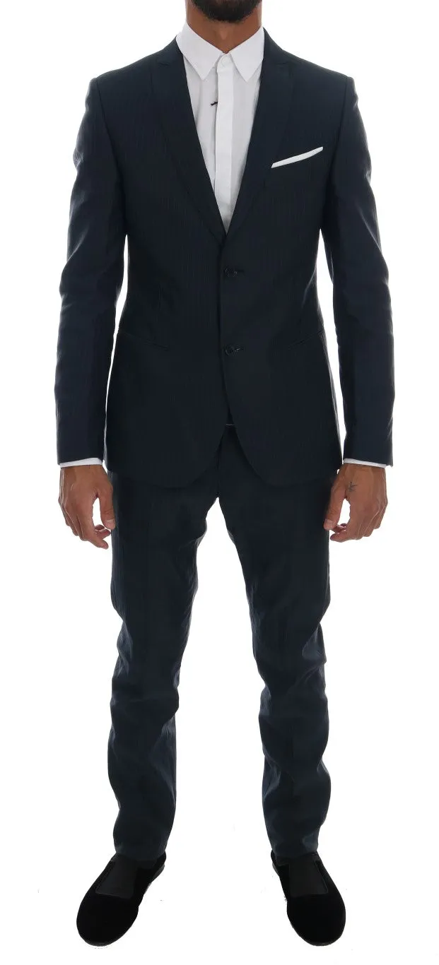 Blue Striped Two Button Slim Fit Suit