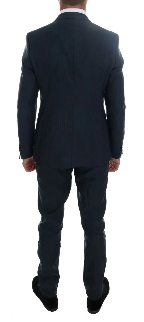 Blue Striped Two Button Slim Fit Suit
