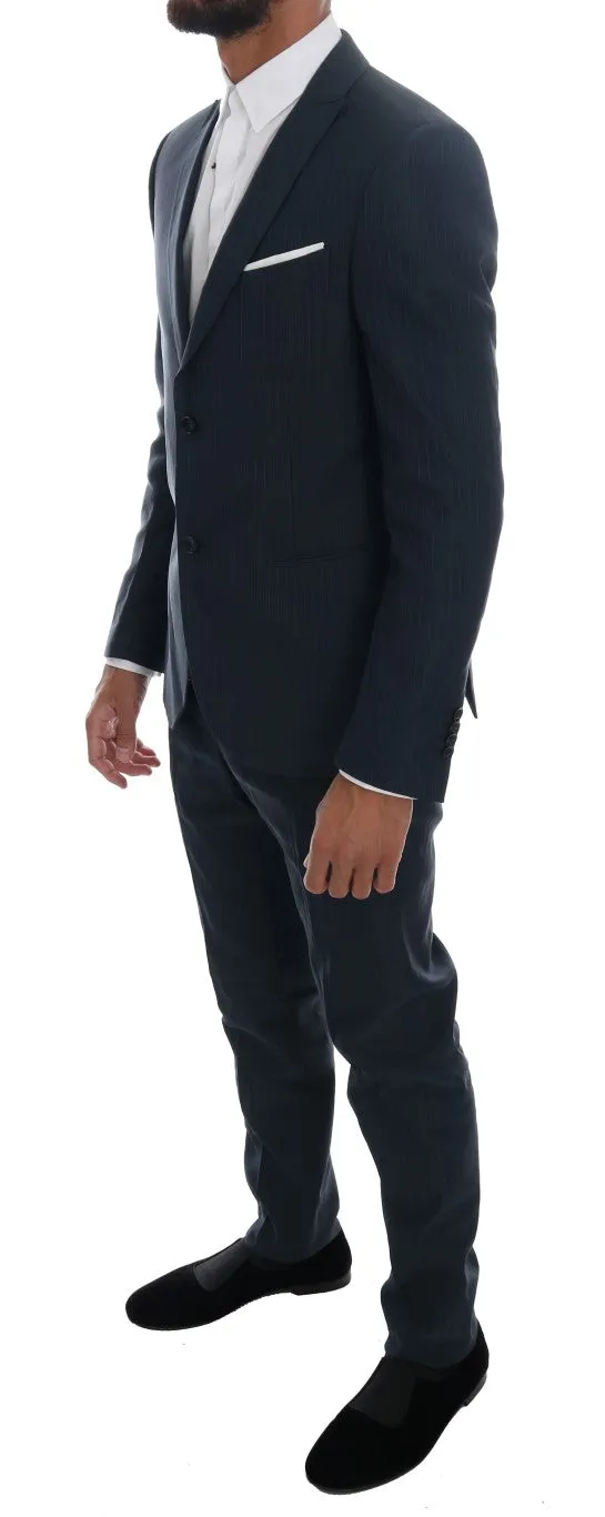 Blue Striped Two Button Slim Fit Suit