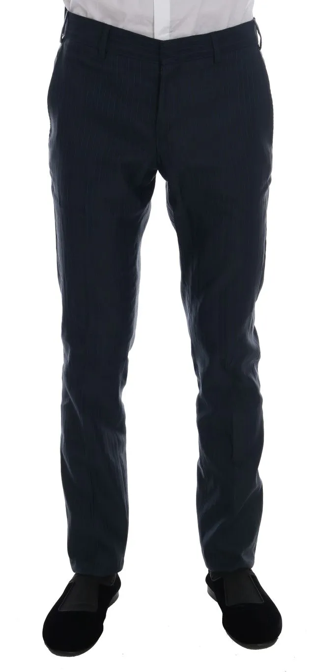 Blue Striped Two Button Slim Fit Suit