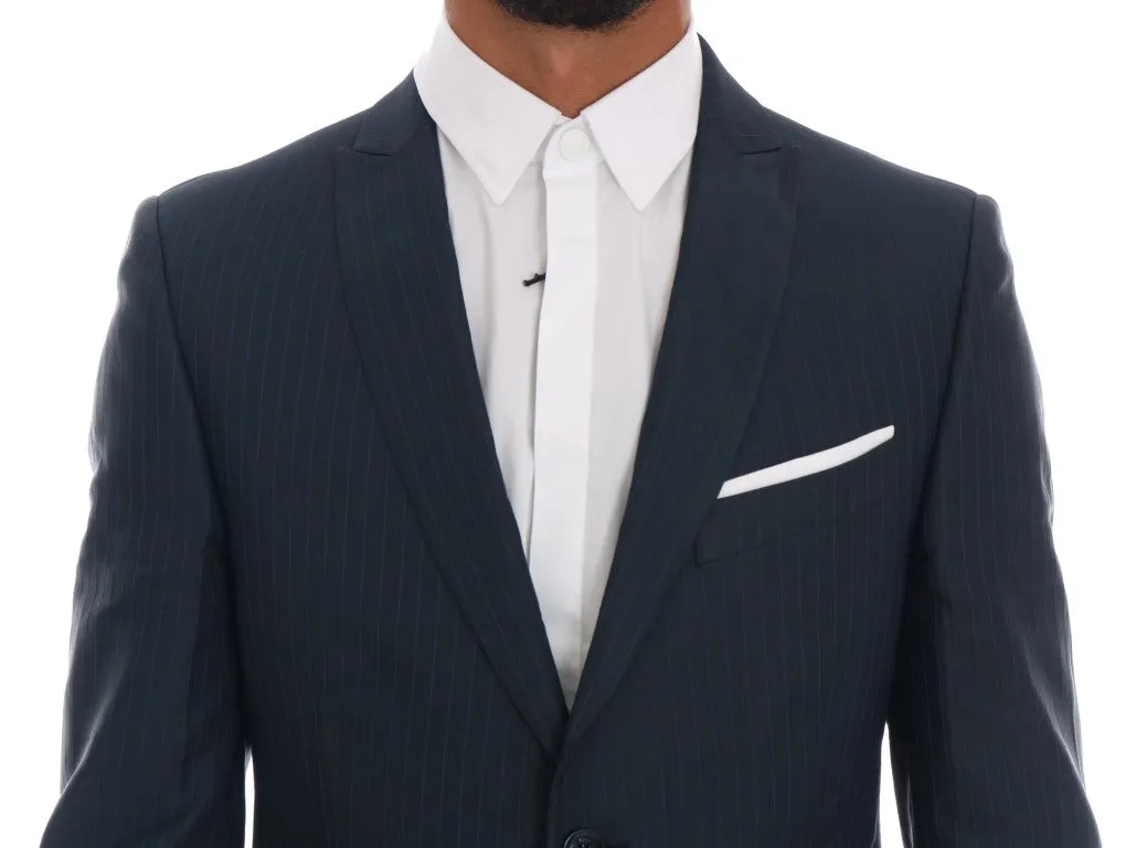 Blue Striped Two Button Slim Fit Suit