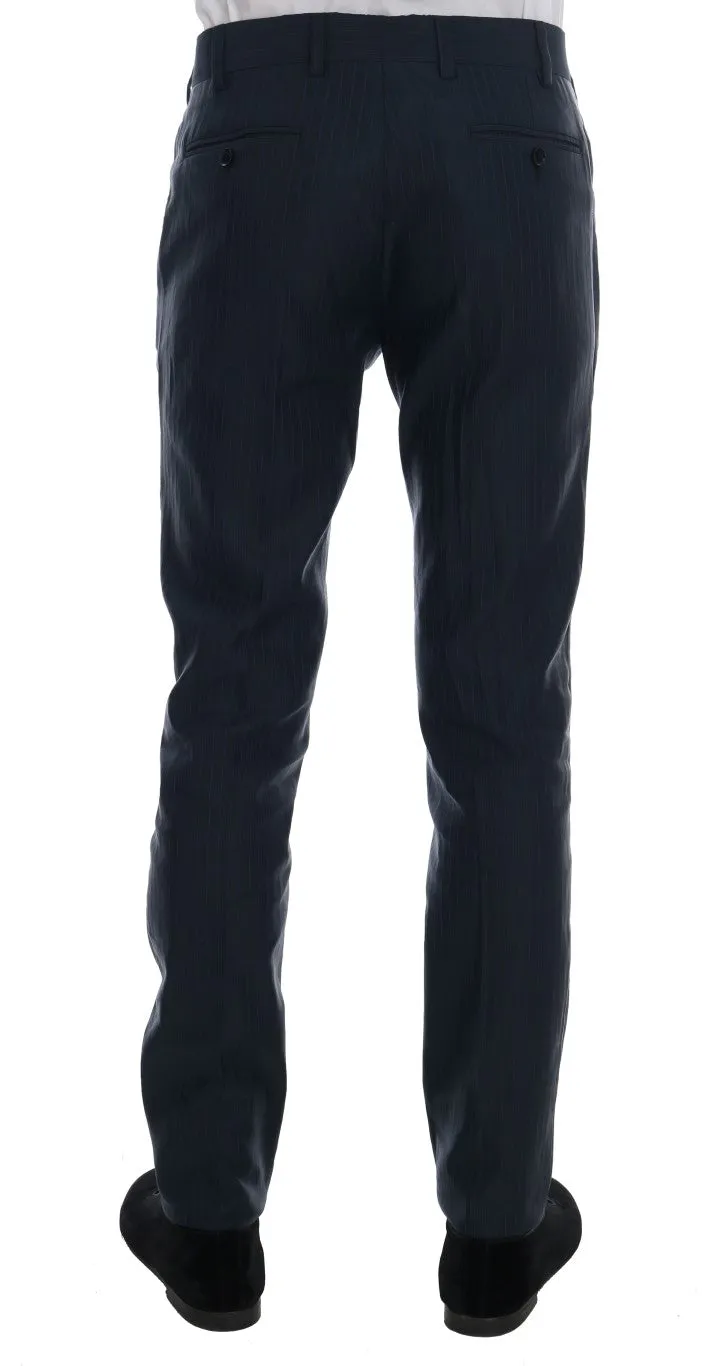 Blue Striped Two Button Slim Fit Suit