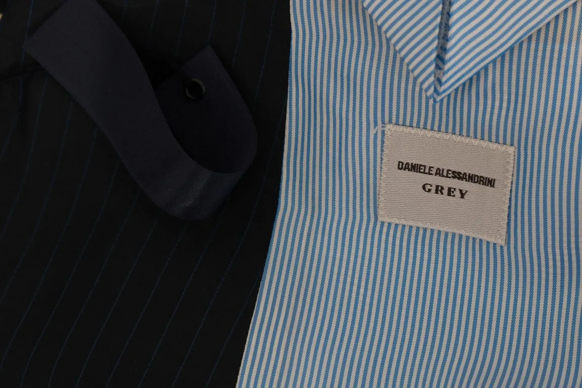 Blue Striped Two Button Slim Fit Suit