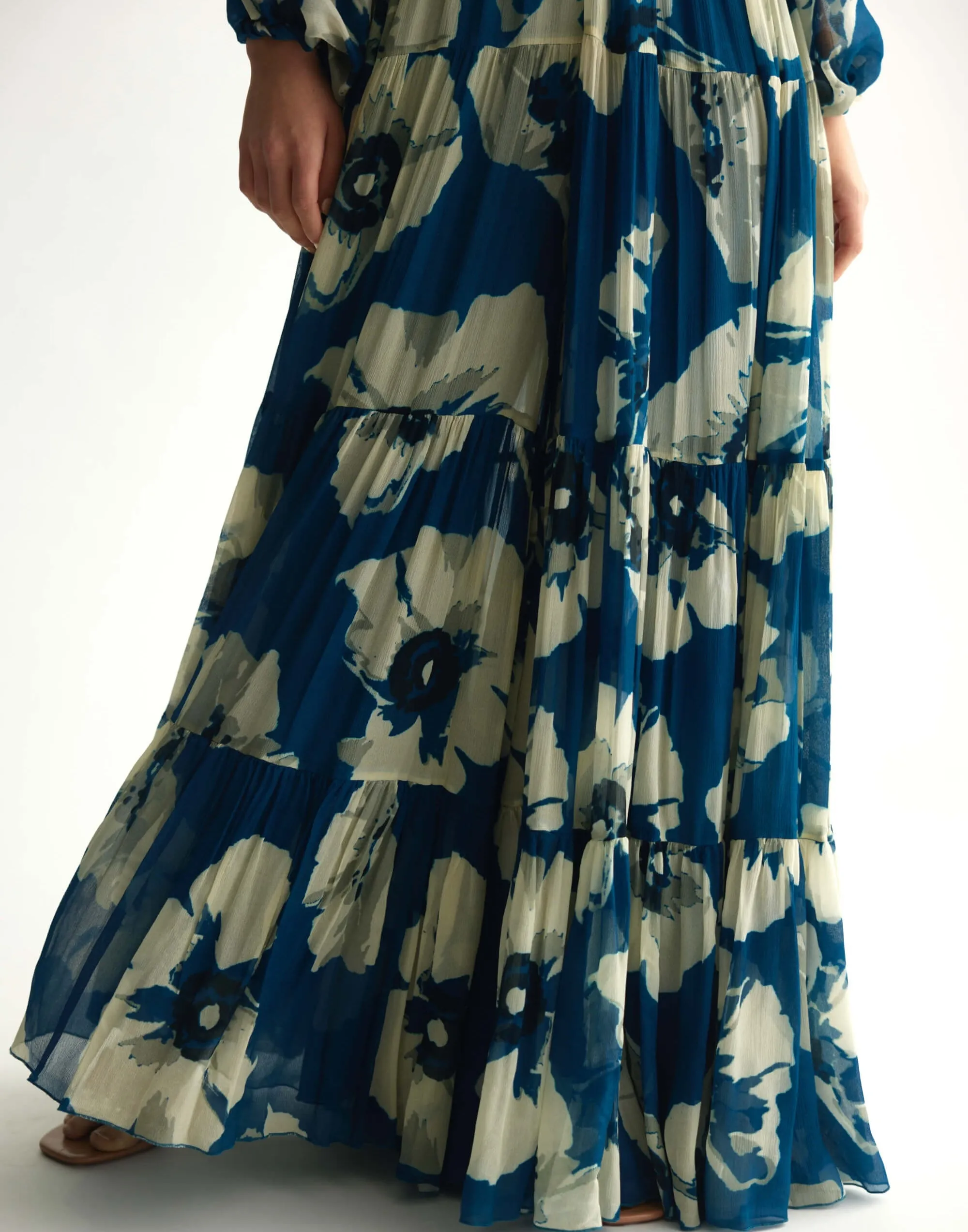 Blue white floral balloon sleeve jumpsuit