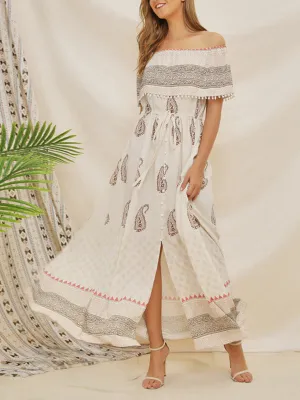 Bohemian Dress With One Shoulder Stitching Chiffon Print Dress