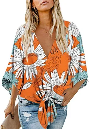 Boho Knot Front Floral Top