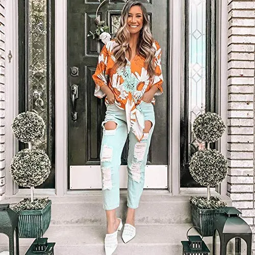Boho Knot Front Floral Top