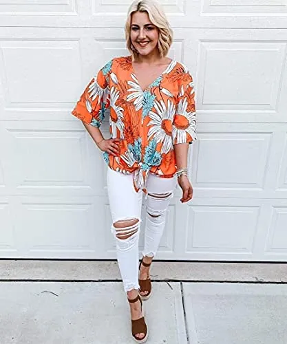 Boho Knot Front Floral Top
