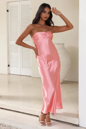Bonded Connection Satin Maxi Dress Pink