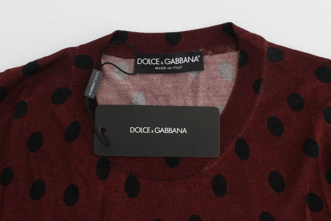 Bordeaux Black Polka Dotted Silk T-shirt