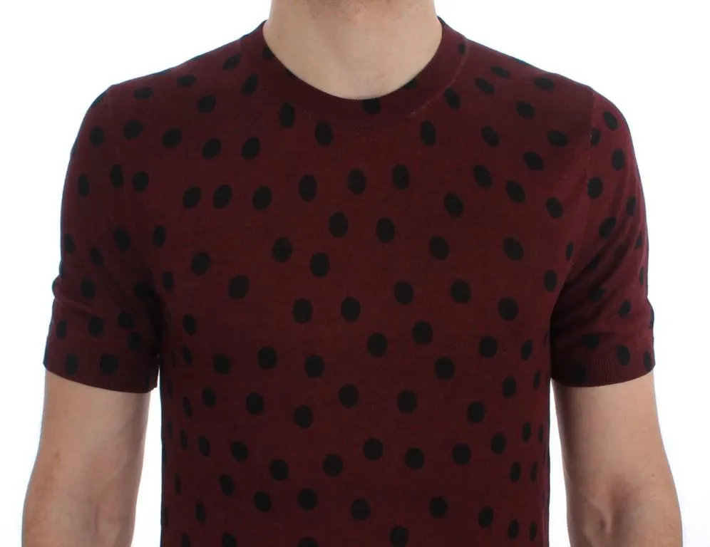 Bordeaux Black Polka Dotted Silk T-shirt