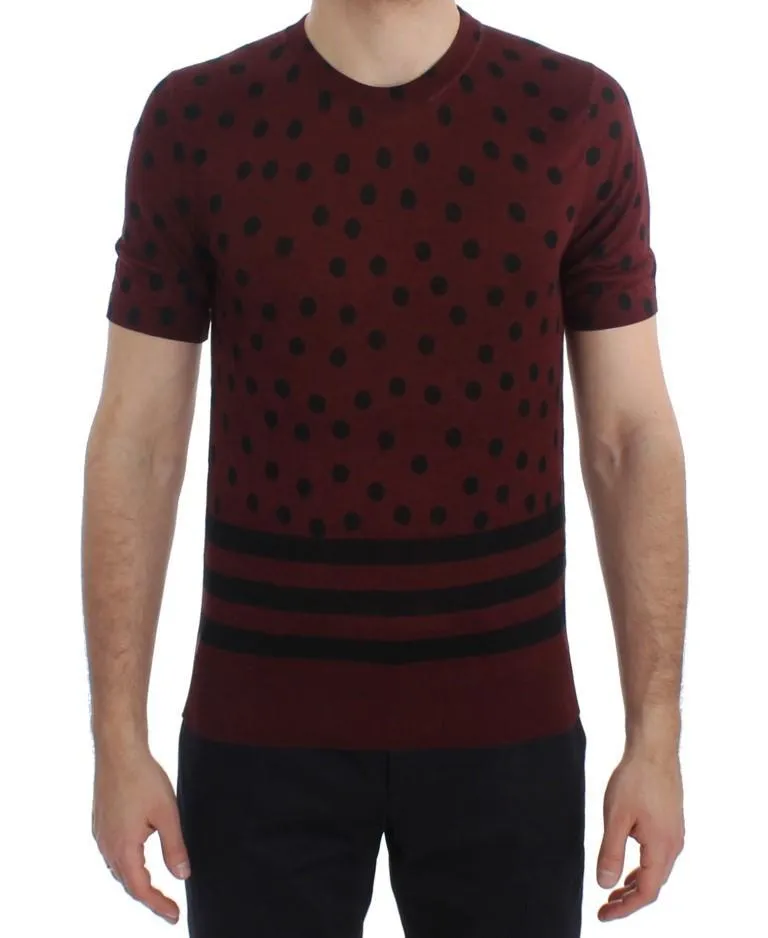 Bordeaux Black Polka Dotted Silk T-shirt