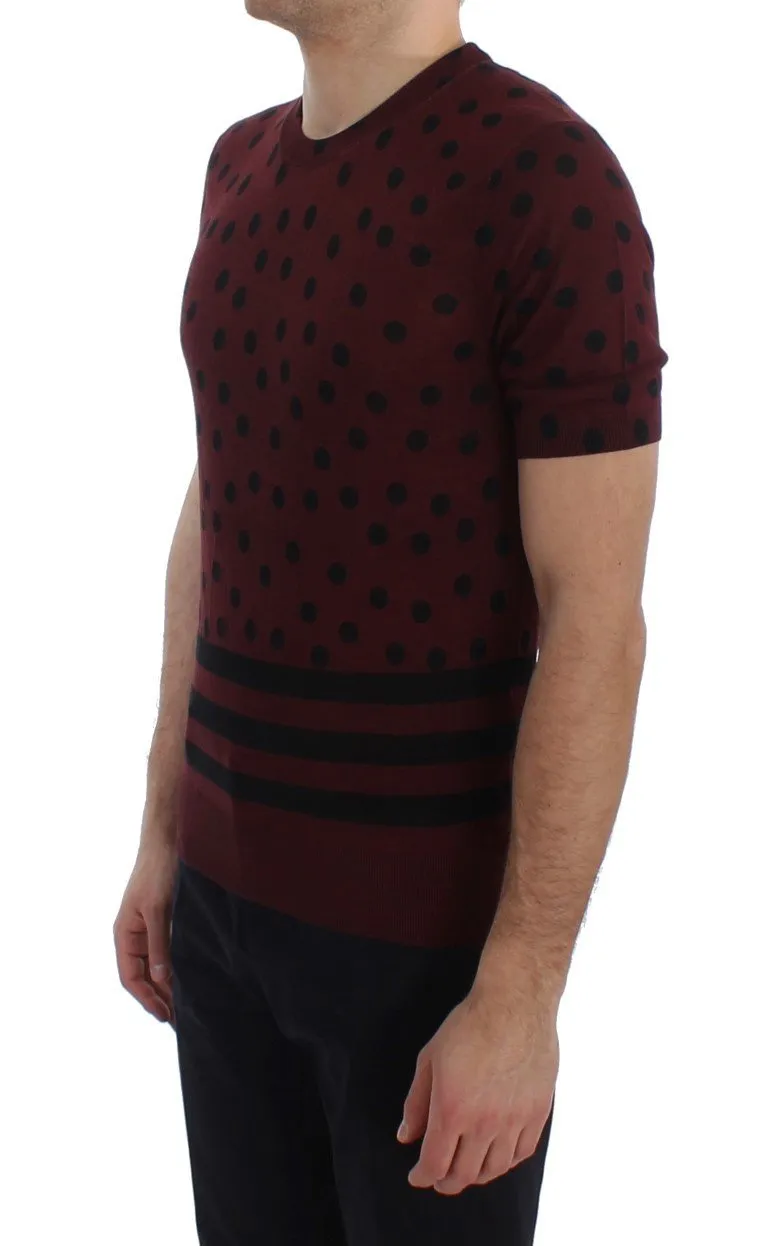 Bordeaux Black Polka Dotted Silk T-shirt