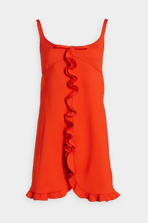 Bow Ruffle Mini Dress in Bright Red