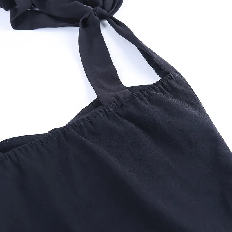 Bowknot Lace-up Strappy Sleeveless Party Bodycon Mini Dresses Black