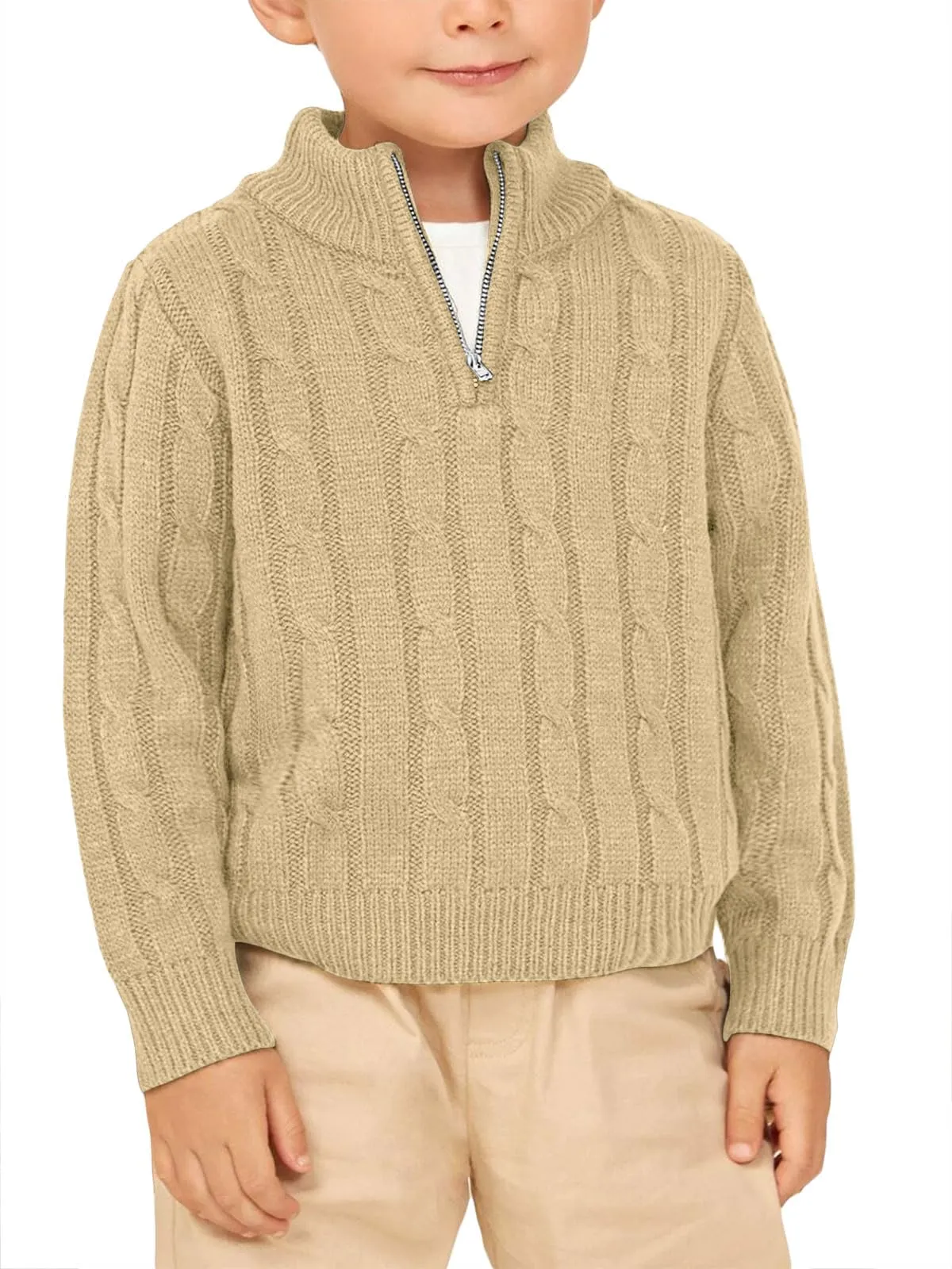 Boy's Twisted Cable Knit 1/4 Zip Sweater