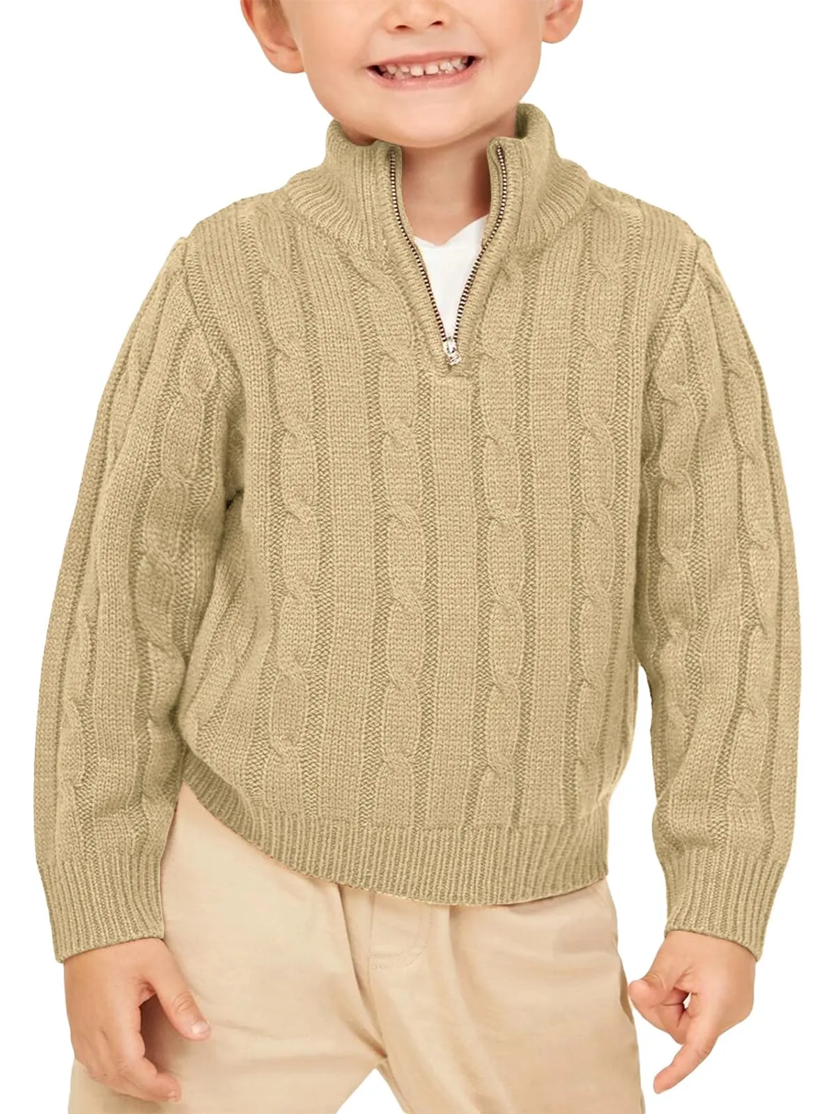Boy's Twisted Cable Knit 1/4 Zip Sweater