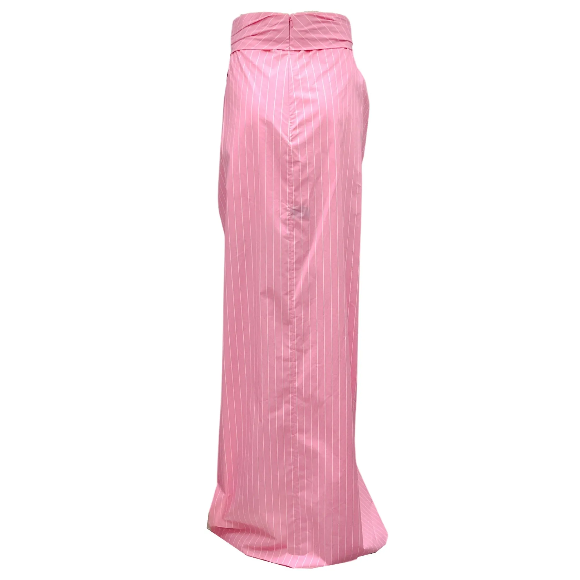 Brandon Maxwell Pink / White Striped Cotton Maxi Skirt