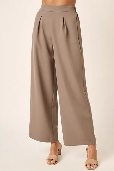 Brown Inverted Pleat Detail Wide Leg Pants