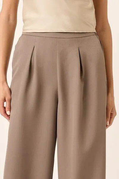 Brown Inverted Pleat Detail Wide Leg Pants