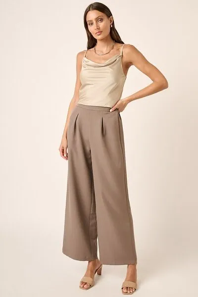 Brown Inverted Pleat Detail Wide Leg Pants