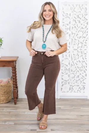 Brown Washed Kick Flare Jeans