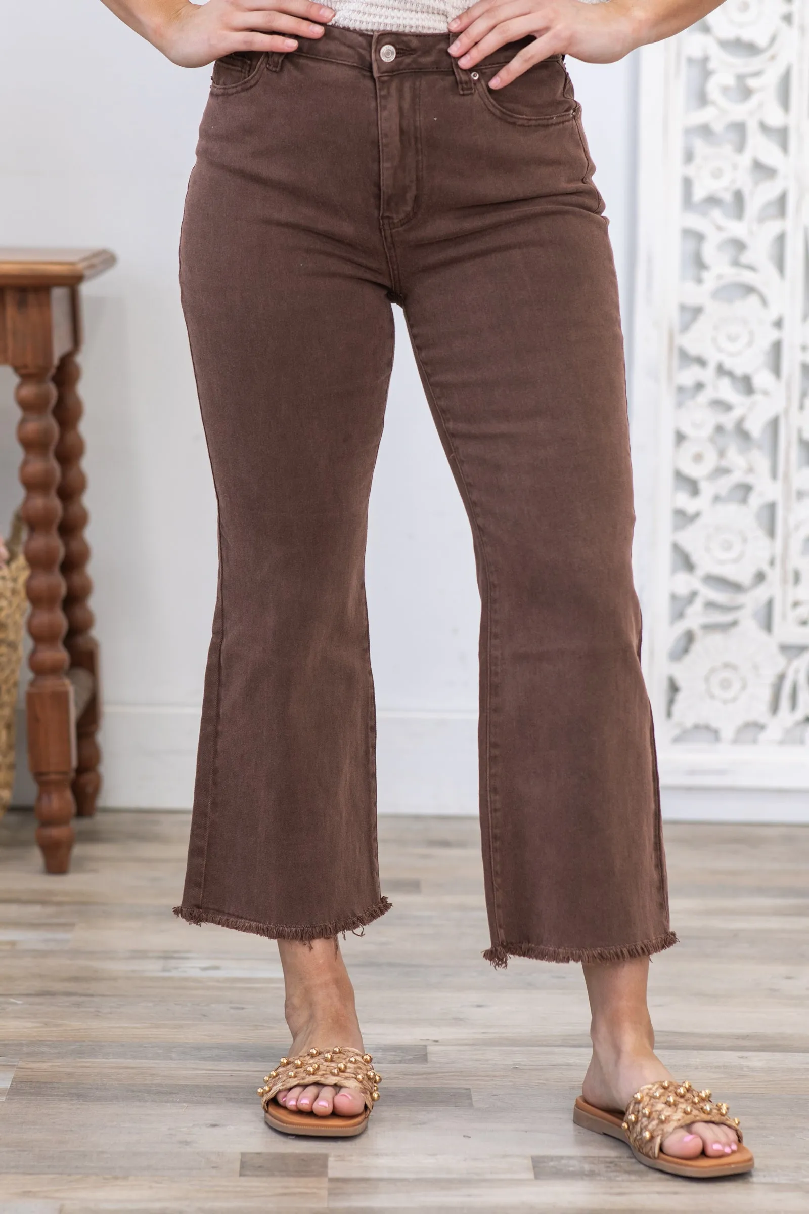 Brown Washed Kick Flare Jeans
