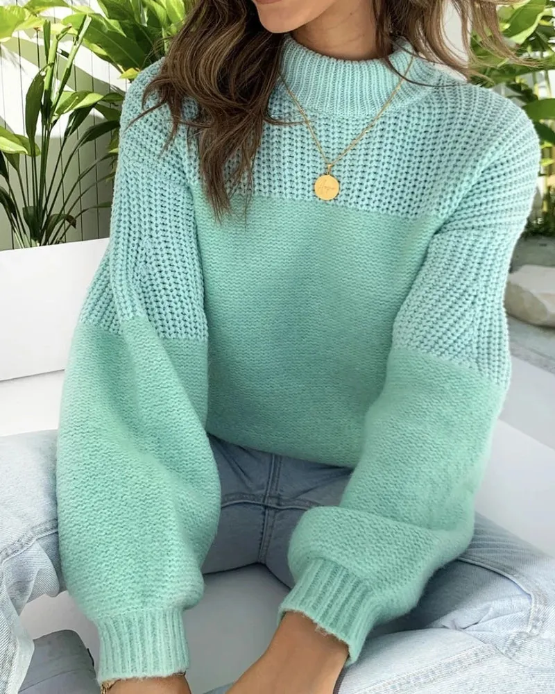 Bubbles Sleeves Splicing Casual Knitting Sweater