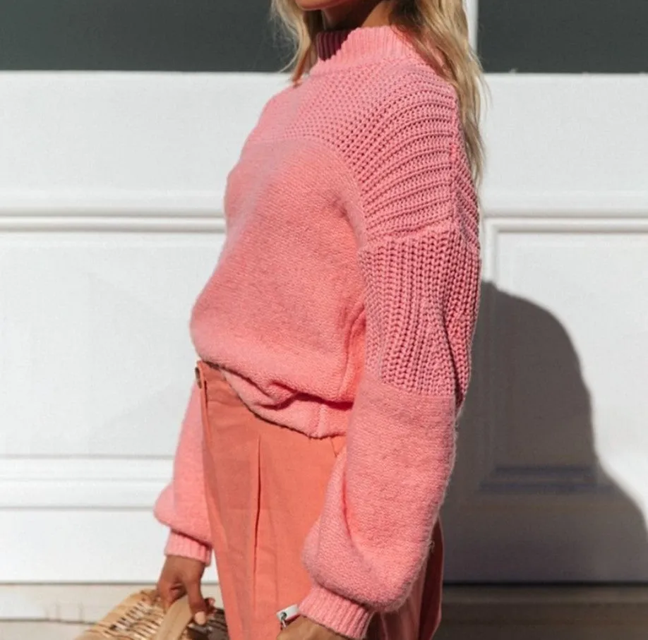 Bubbles Sleeves Splicing Casual Knitting Sweater